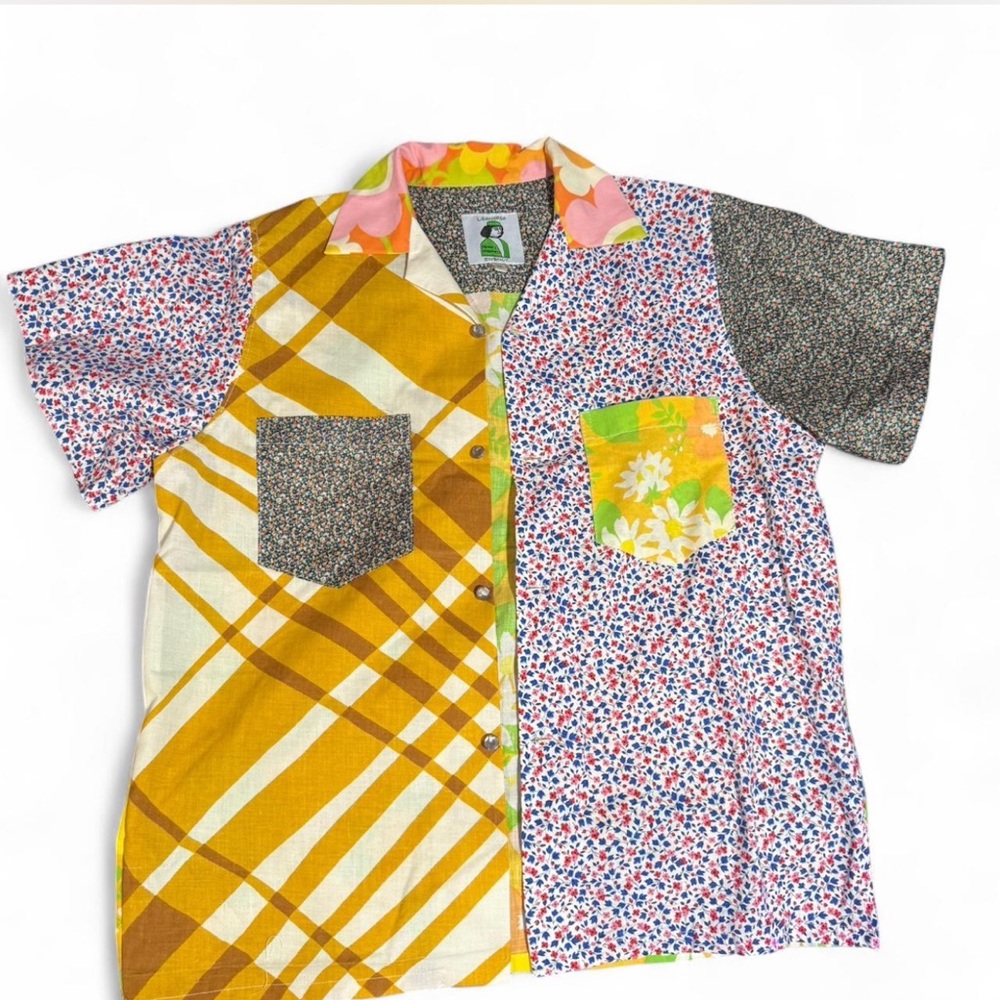 Multicolor Patchwork Casual Button Down Shirt